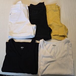 5 Piece Old Navy Shorts and Tank Top Bundle in White, Black And Yellow.  Size 4
